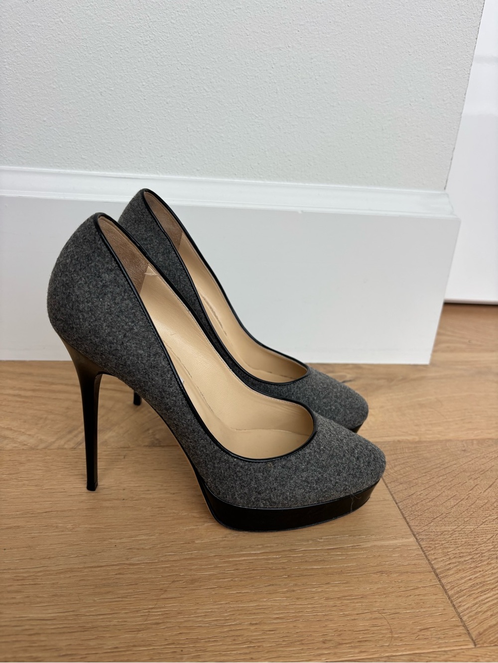 Jimmy Choo Grey Wool Platform Stiletto Pumps